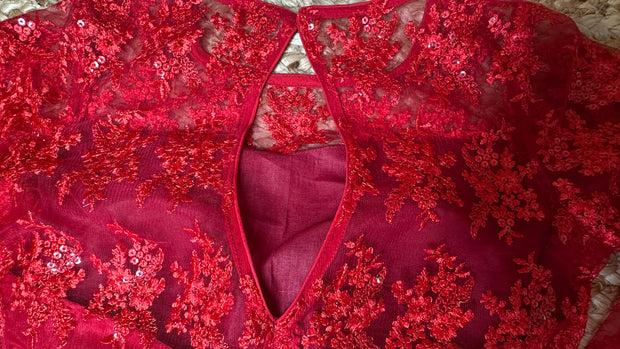 Red net full sleeve blouse