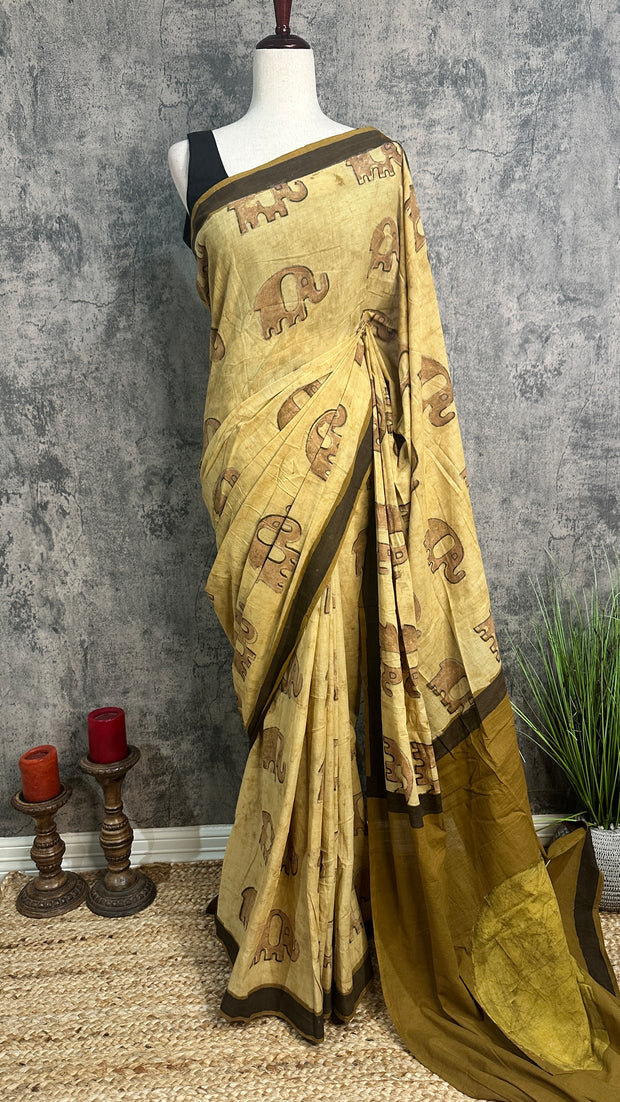 Vanaspati Ajrakh cotton sarees with hand block print with natural dye