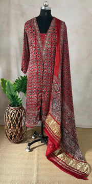 Modal silk kurti with Ajrakh hand block print