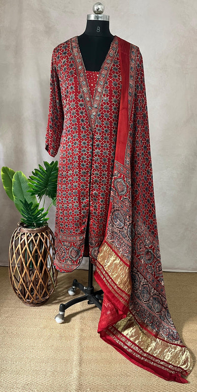Modal silk kurti with Ajrakh hand block print