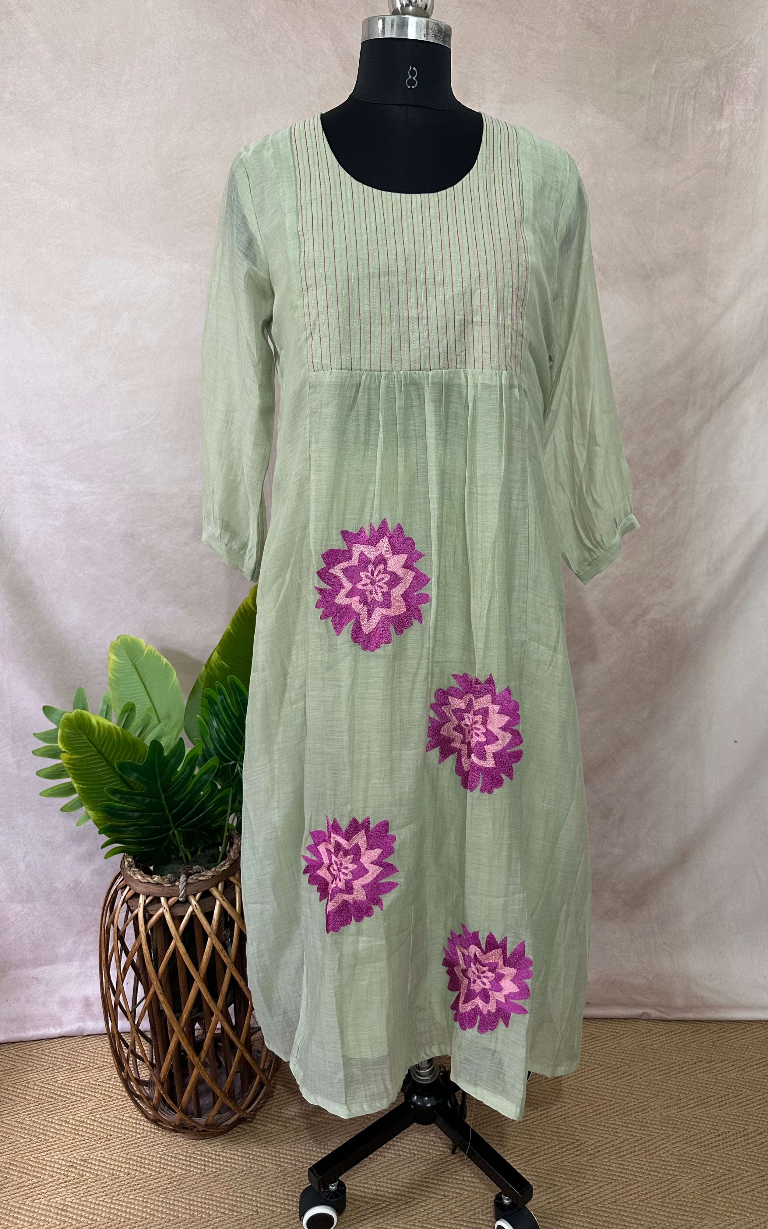 Chanderi silk dress with embroidery