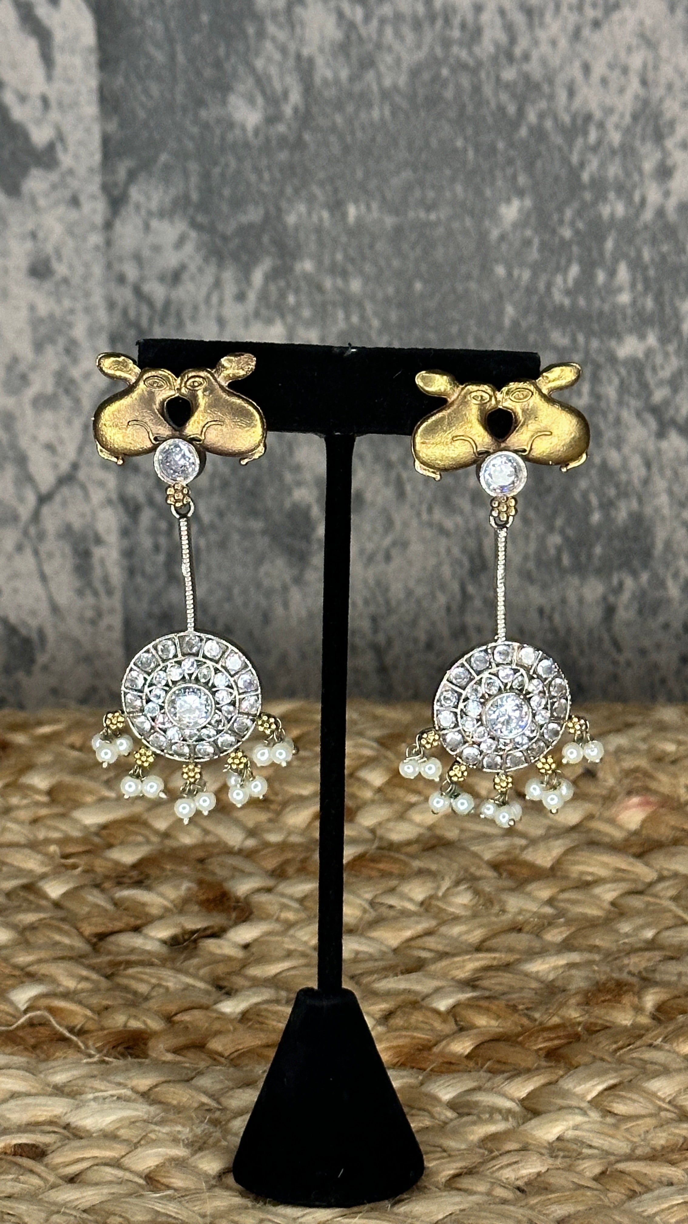 Dual tone necklace with rabbit earrings