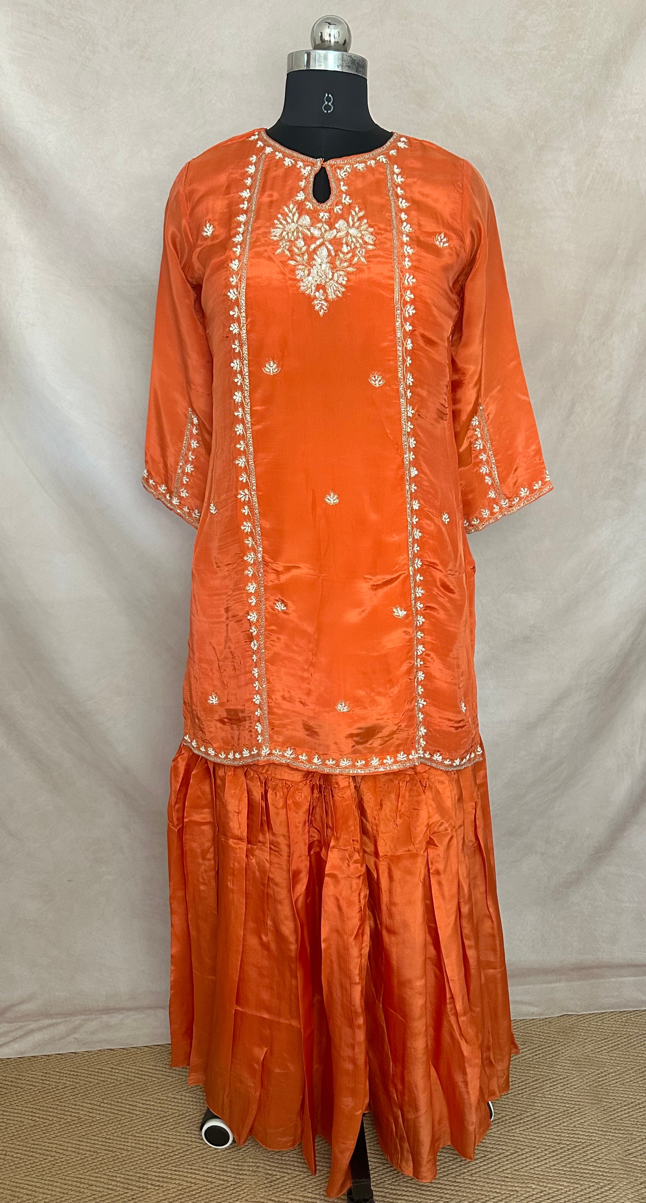 Tissue crepe silk short kurti with gharah and dupatta