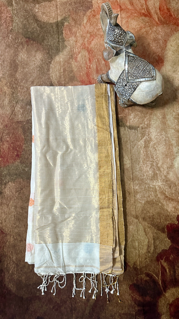 Handloom cotton saree with multicolor butta, with BP