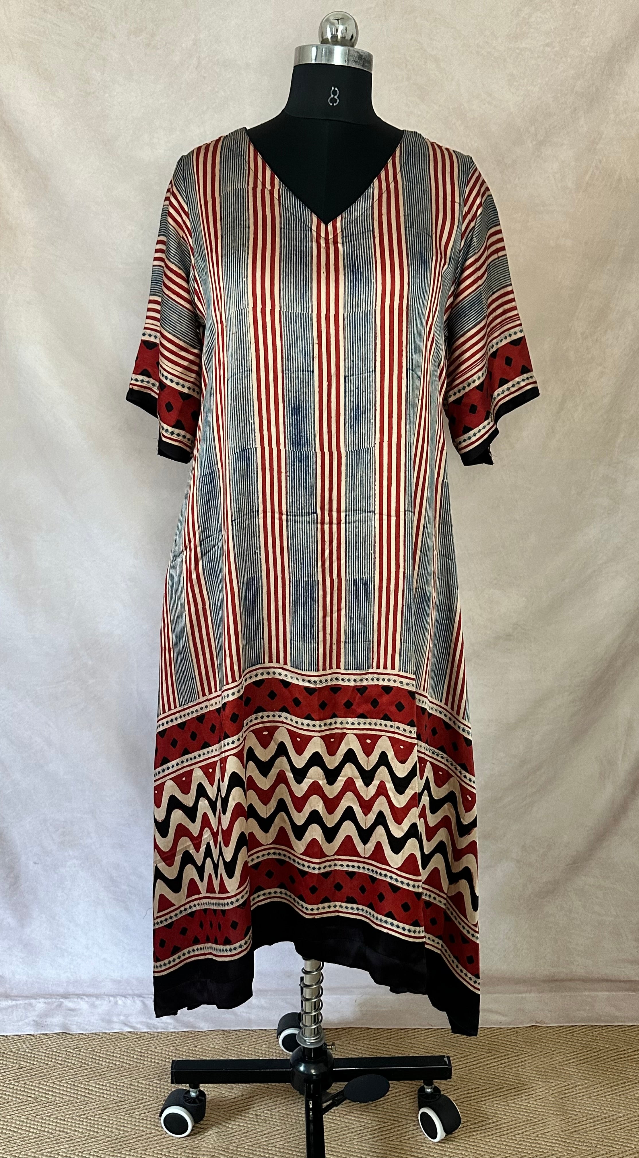 Designer Ajrakh modal silk dress