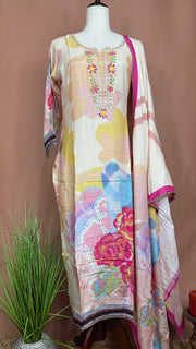 Off white cotton silk kurti set with floral print