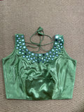 light Green modal silk blouse with mirror work