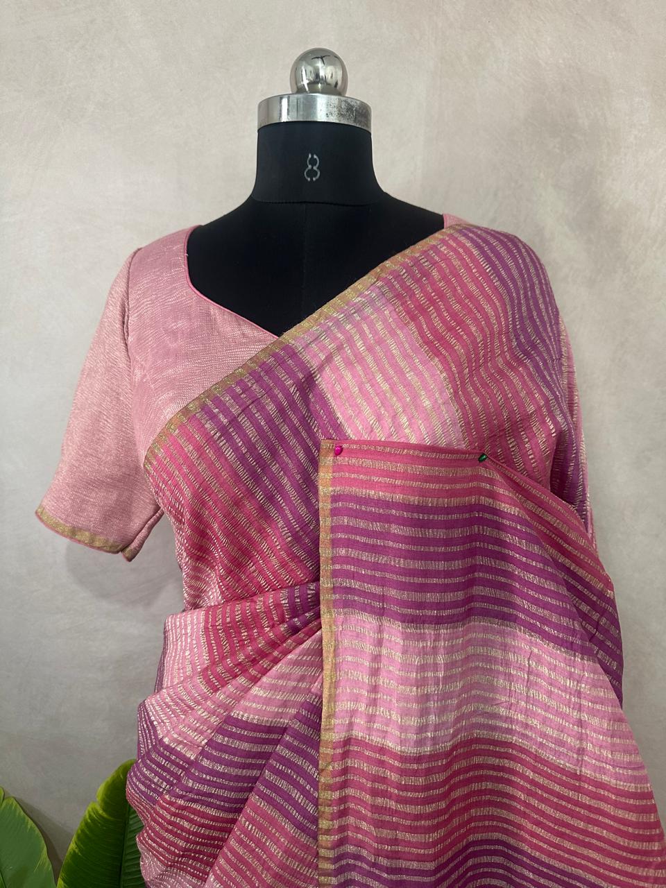 Designer munga silk saree with stitched blouse