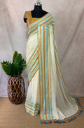 Multi color border 120 count mulcotton saree