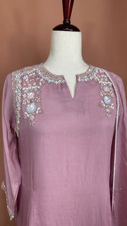 Lilac Organza silk kurti set with handwork