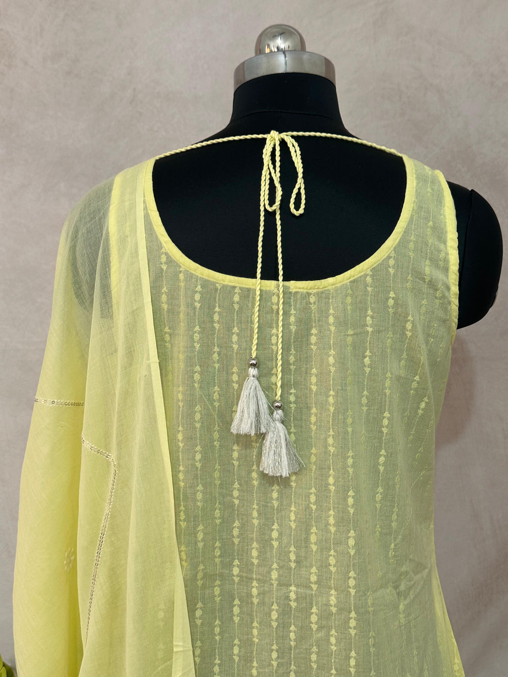 Yellow cotton kurti with bottom and dupatta