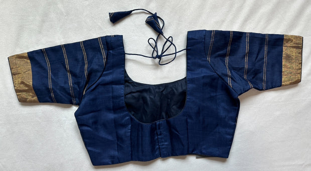 Navy blue silk blouse with lines