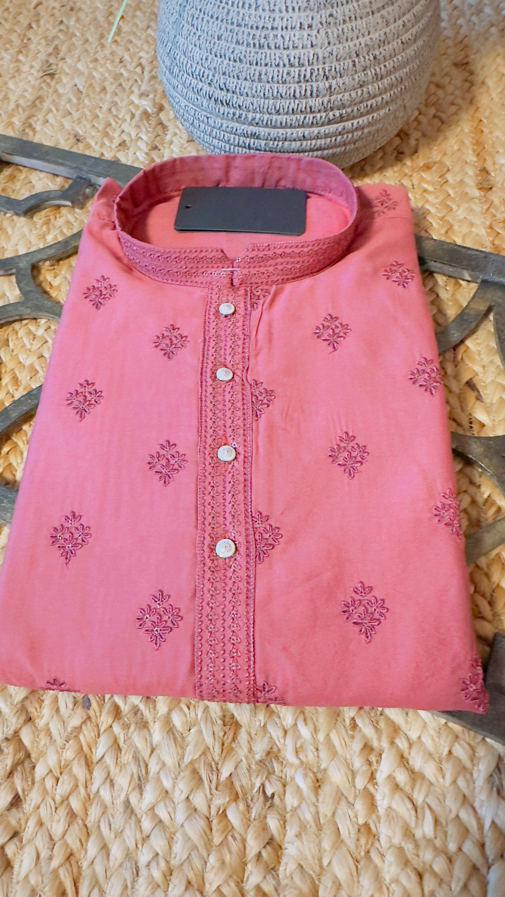 Dark brick red color cotton silk kurta
