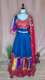 Blue and multicolored patch work lehanga set