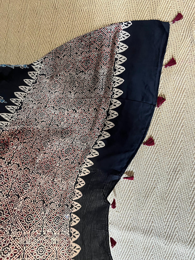 Modal silk kurti with Ajrakh hand block print