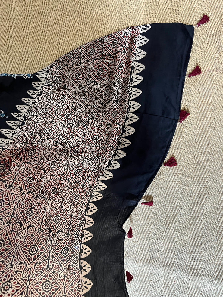 Modal silk kurti with Ajrakh hand block print