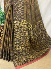 Nashpal Tussar by modal silk saree with hand block print with natural dye, with BP