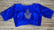 Blue silk blouse with aari work