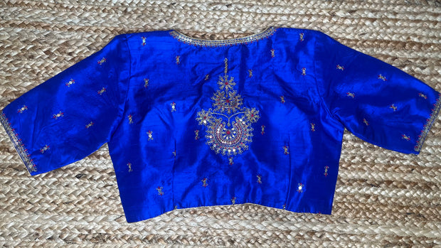 Blue silk blouse with aari work