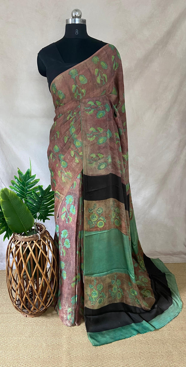 Nashpal Tussar by modal silk saree with hand block print with natural dye, with BP