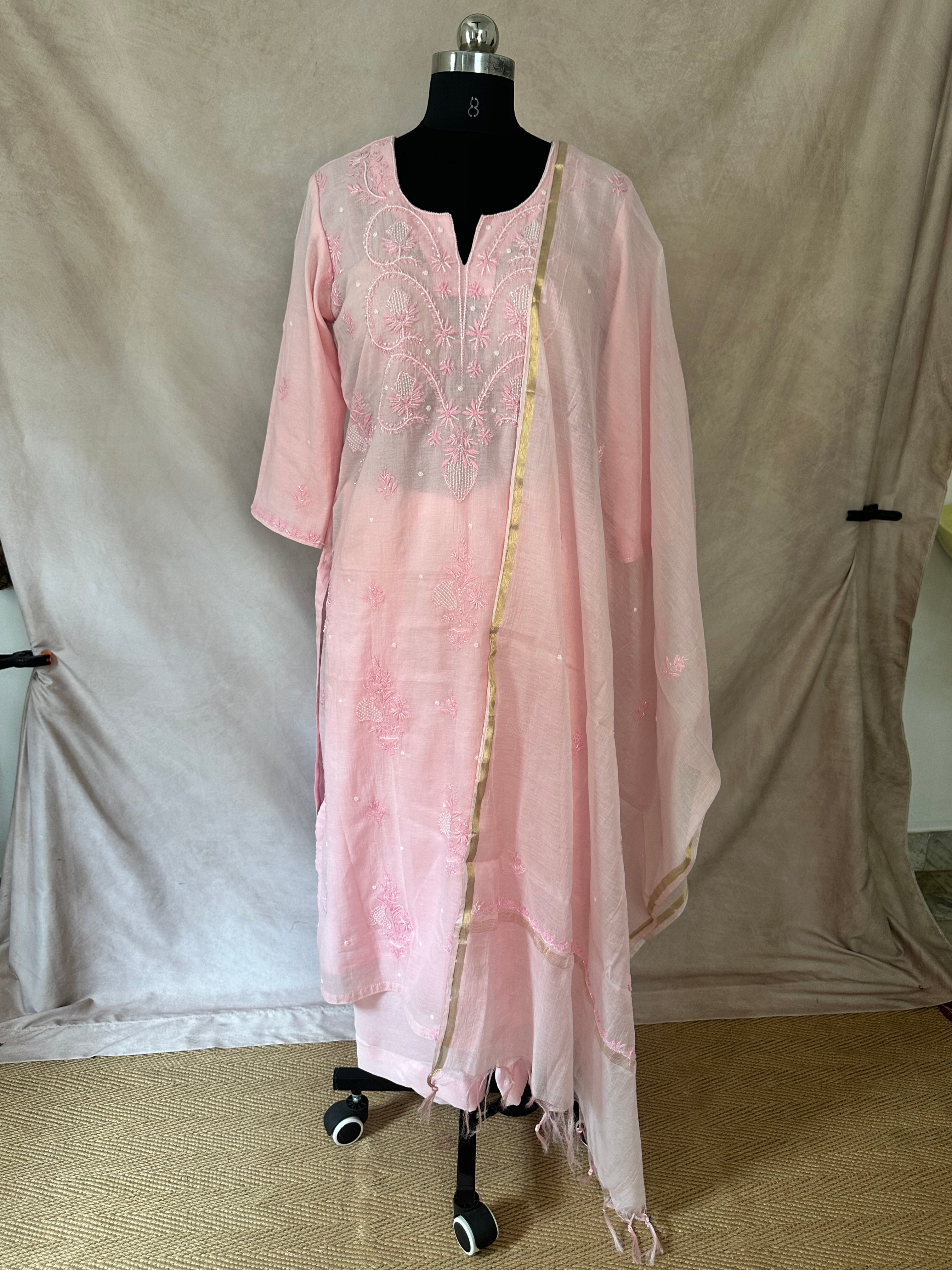 Designer Chikankari kurti with bottom and dupatta