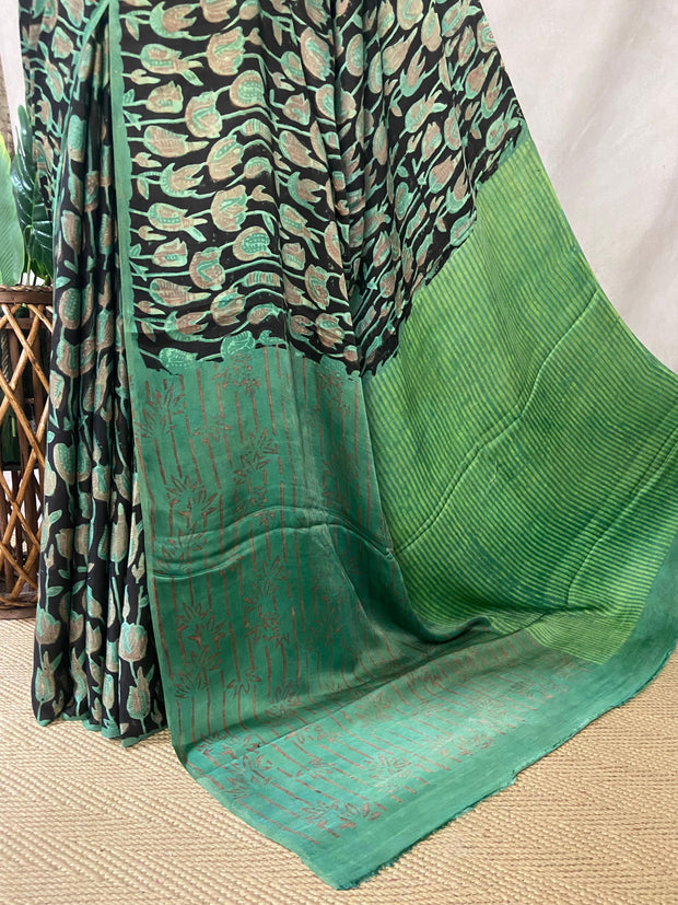 Nashpal Tussar by modal silk saree with hand block print with natural dye, with BP