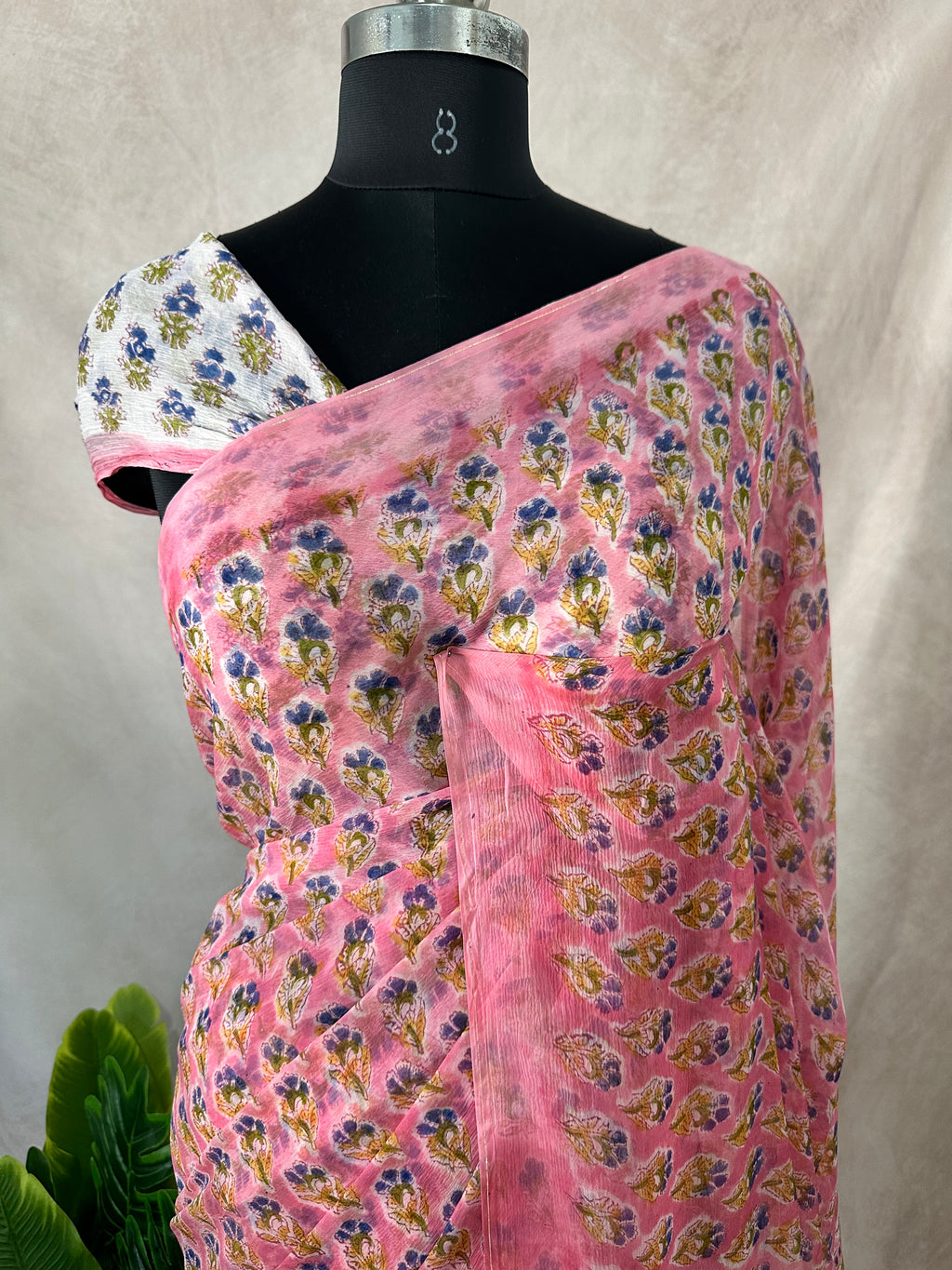 Premium handblock printed Pure Chiffon saree , with BP