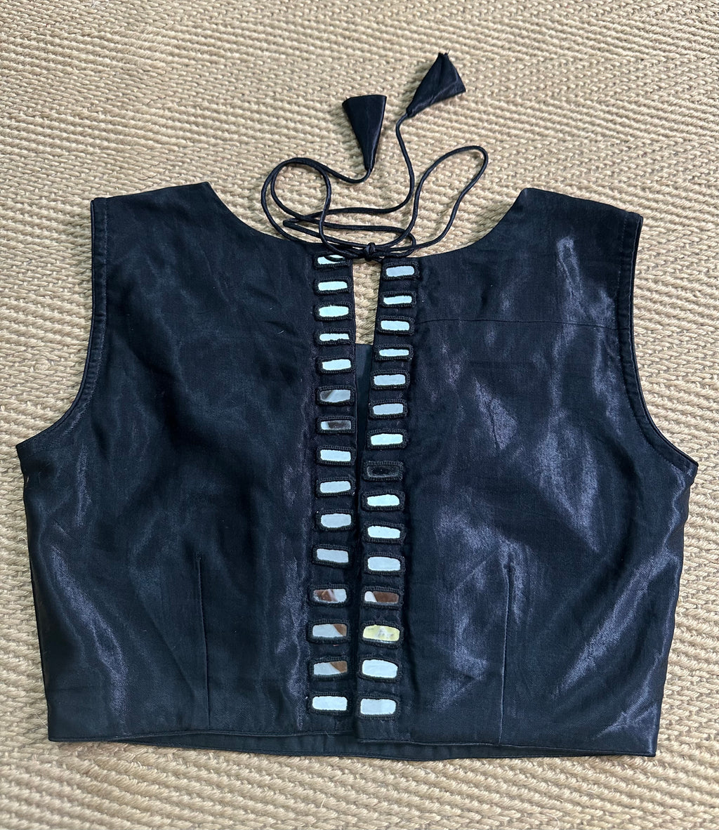 Black modal silk blouse with mirror work