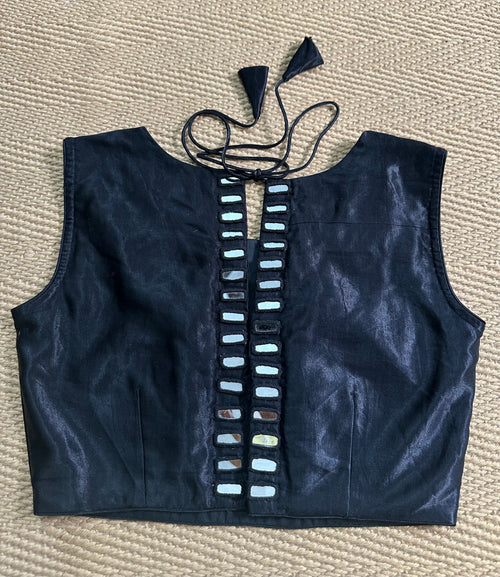 Black modal silk blouse with mirror work