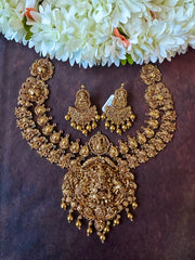 Antique finish lakshmi necklace with earring