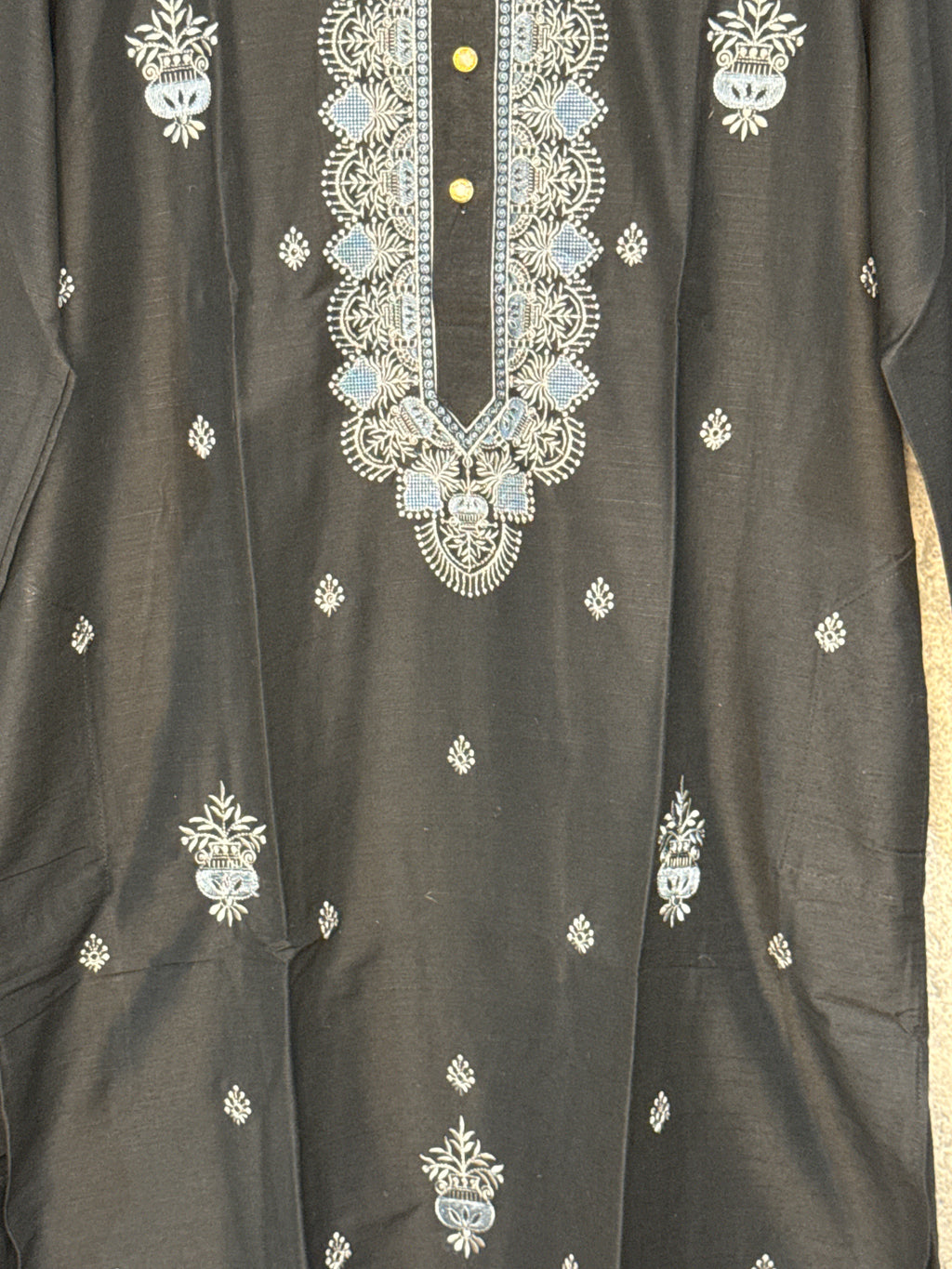 Black soft cotton kurta with neck emroidery
