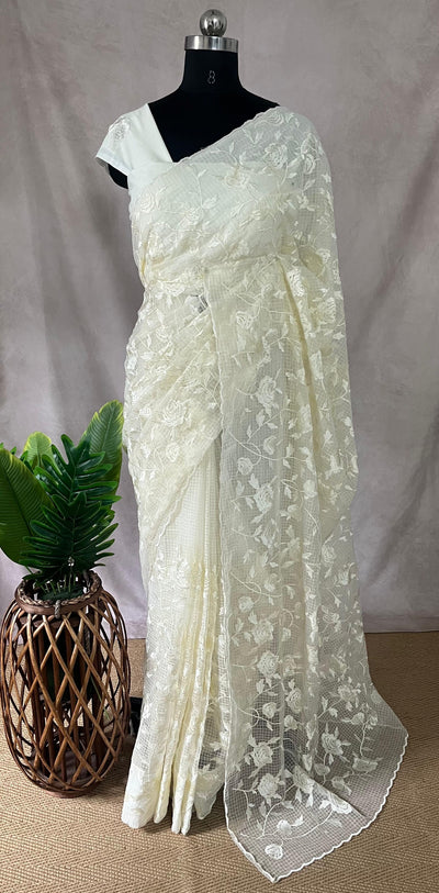 Kotta saree with self color Rose embroidery, no BP