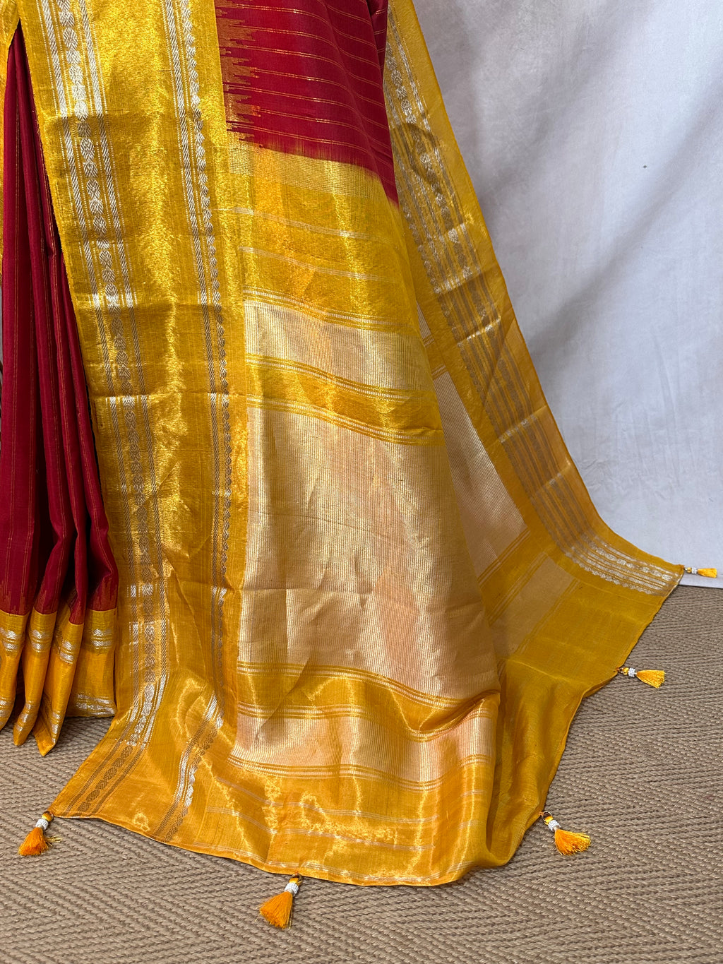 Handloom gadwal pure silk saree with tissue border and stitched blouse