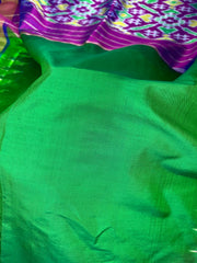 Green and purple combo pure ikkat saree with stiched blouse