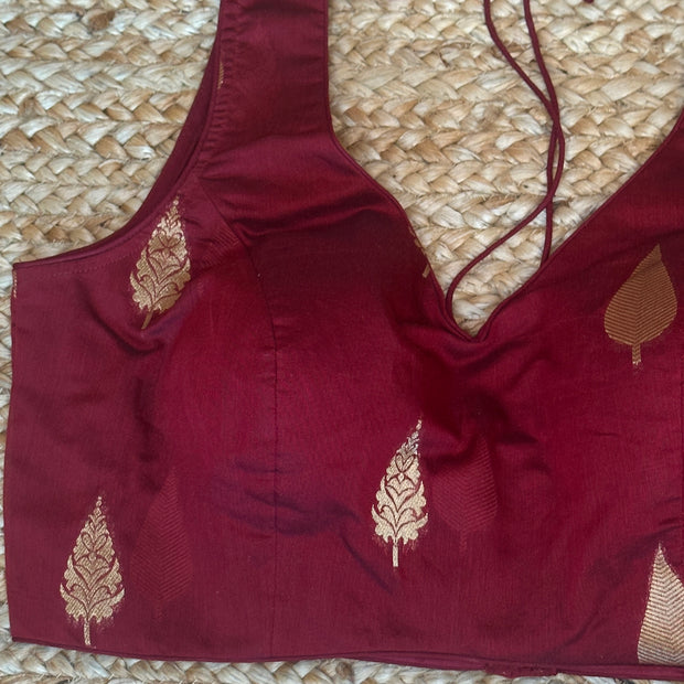 Sleeveless maroon cotton silk blouse
