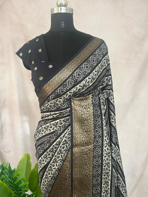 Semi crepe printed silk saree with BP