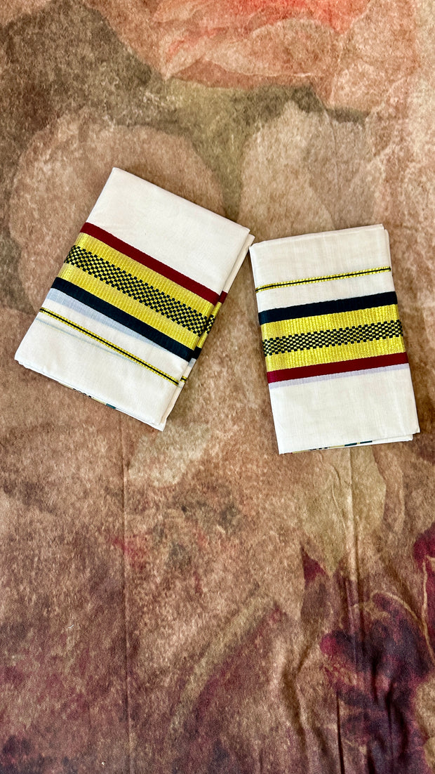 Set mundu with green and maroon border