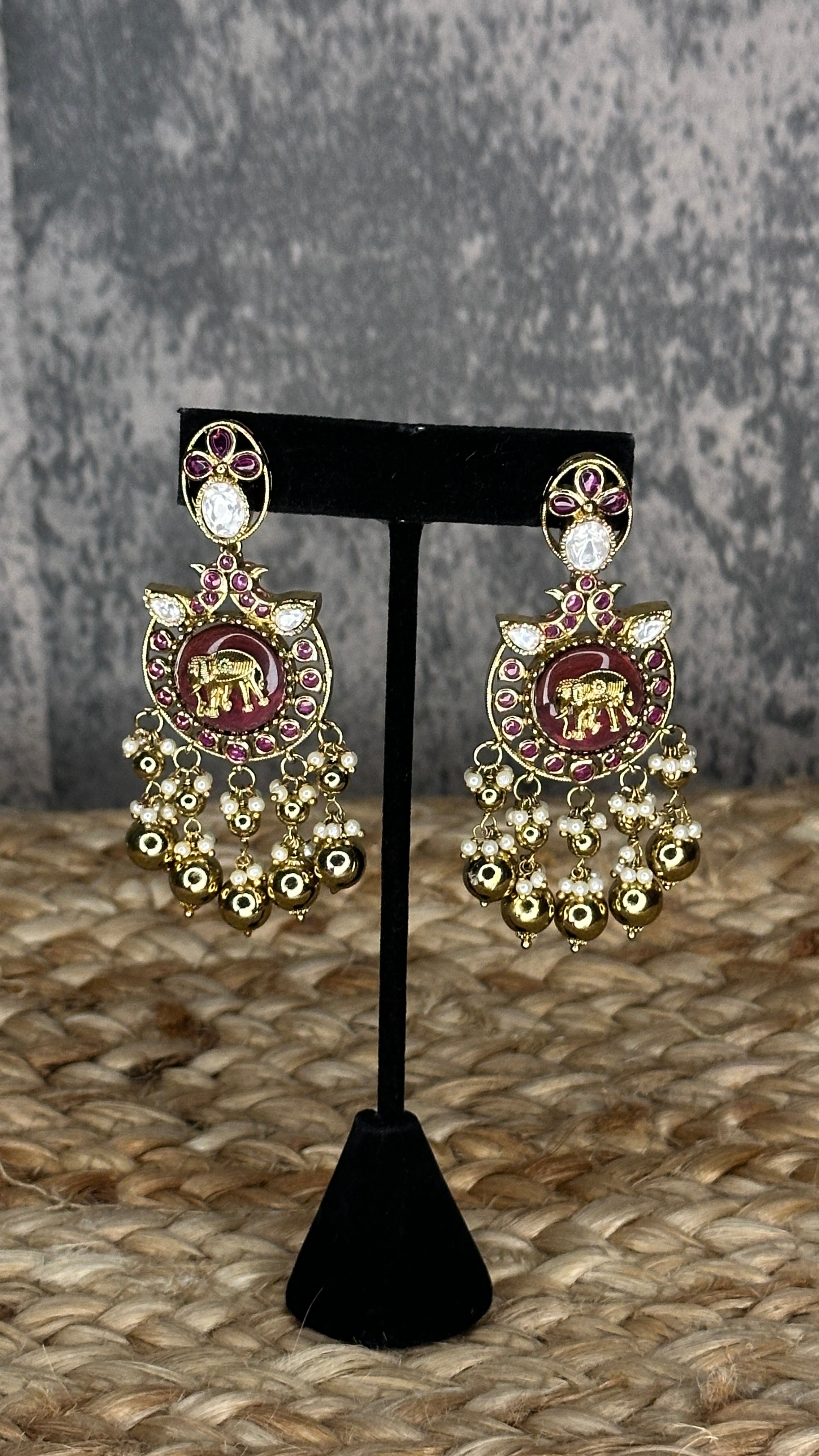 Designer replica Necklace with maroon stone and earring