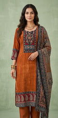 Burnt orange crepe silk designer kurti set