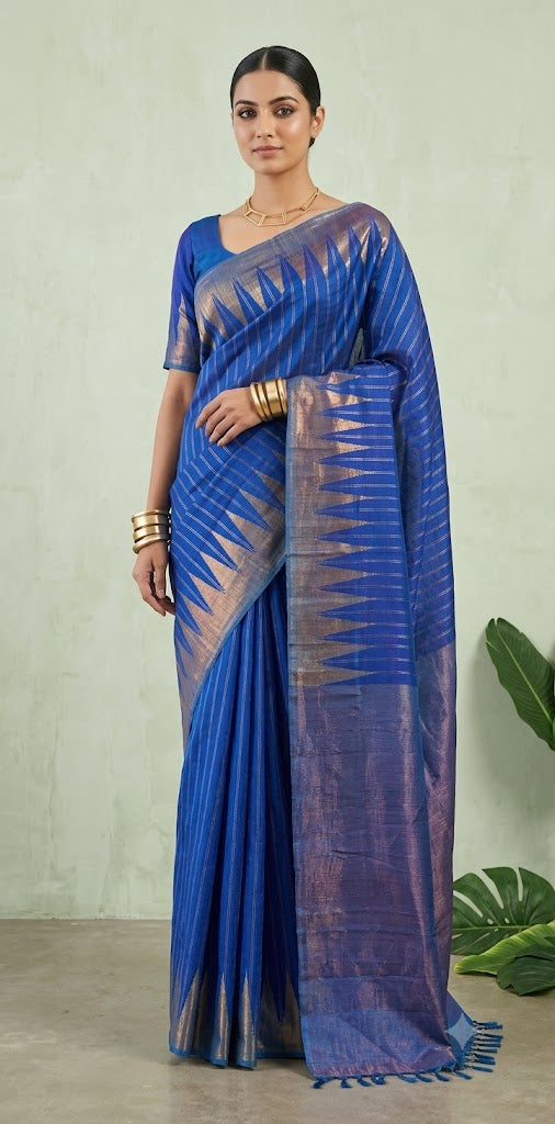 Handloom gadwal pure silk saree with tissue border and stitched blouse