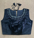 Black modal silk blouse with mirror work