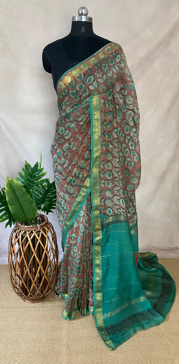 Nashpal Maheshwari cotton saree, Hand block printed with Natural dye