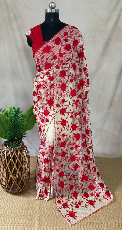 Kotta saree with red Rose embroidery, no BP