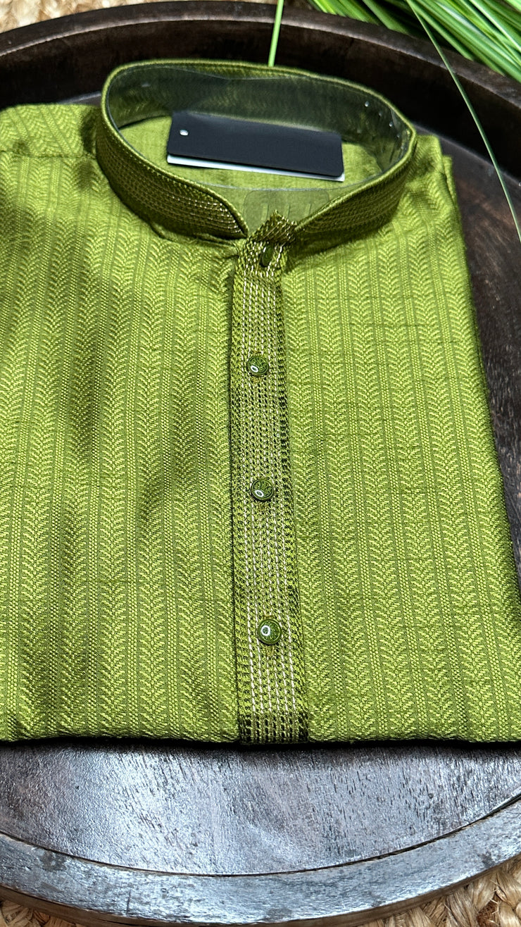 Olive green semi silk kurta - 38