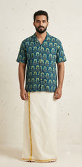 Ajrakh handblock printed Cuban colar shirts in pure modal silk