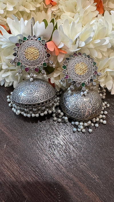 Light weight jhumka with ruby Multi stone