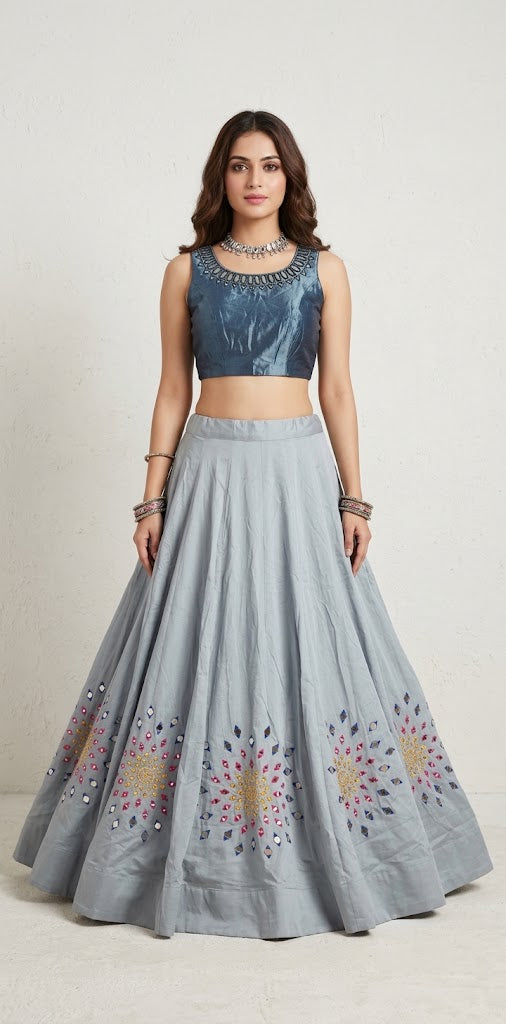8 m flare navrathri skirt with real mirror