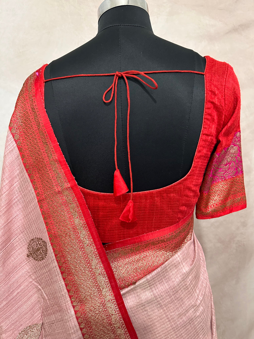 Pure dupion silk saree with banarsi border and stitched blouse