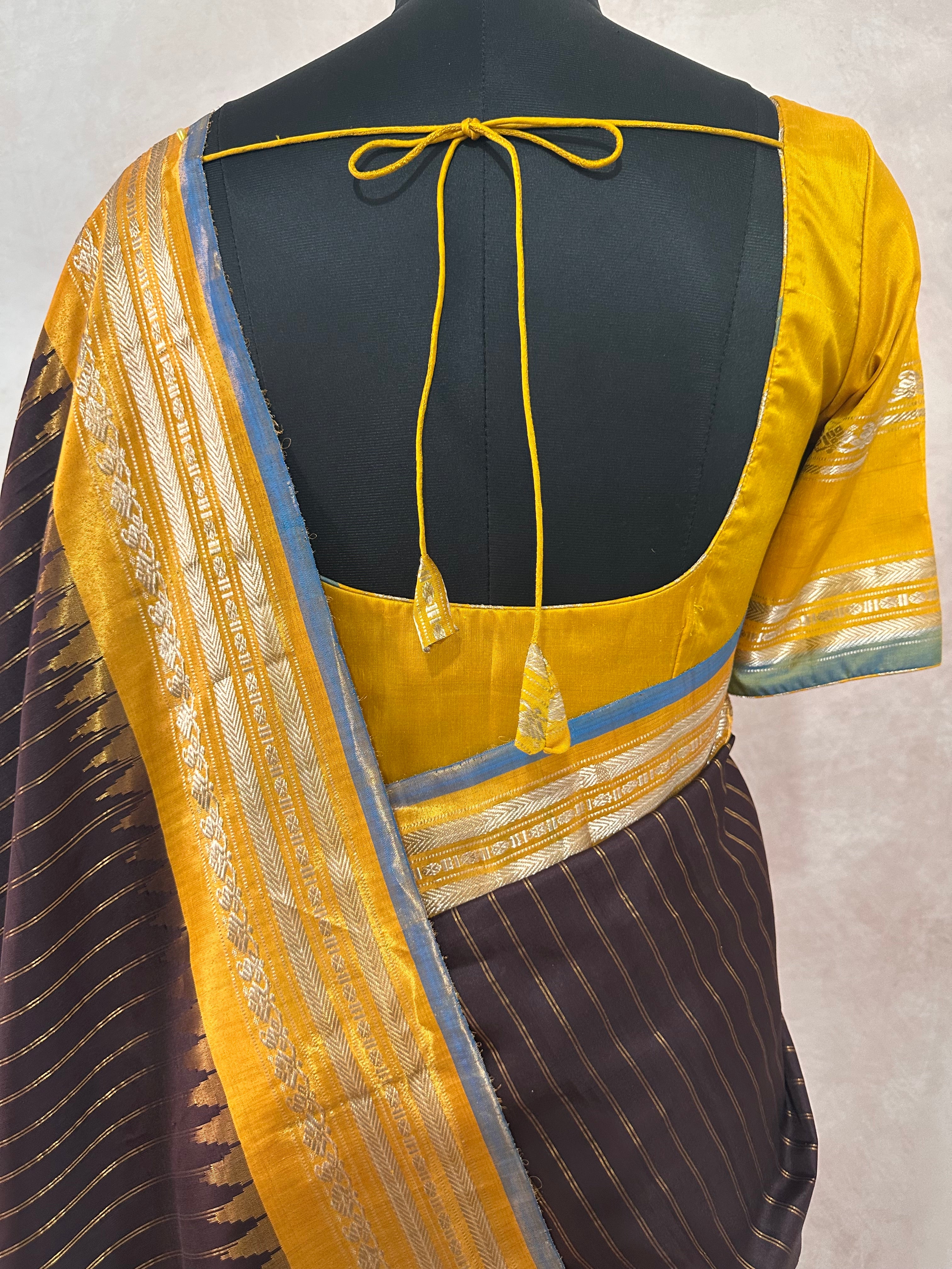 Handloom gadwal pure silk saree with muniya tissue border and stitched blouse