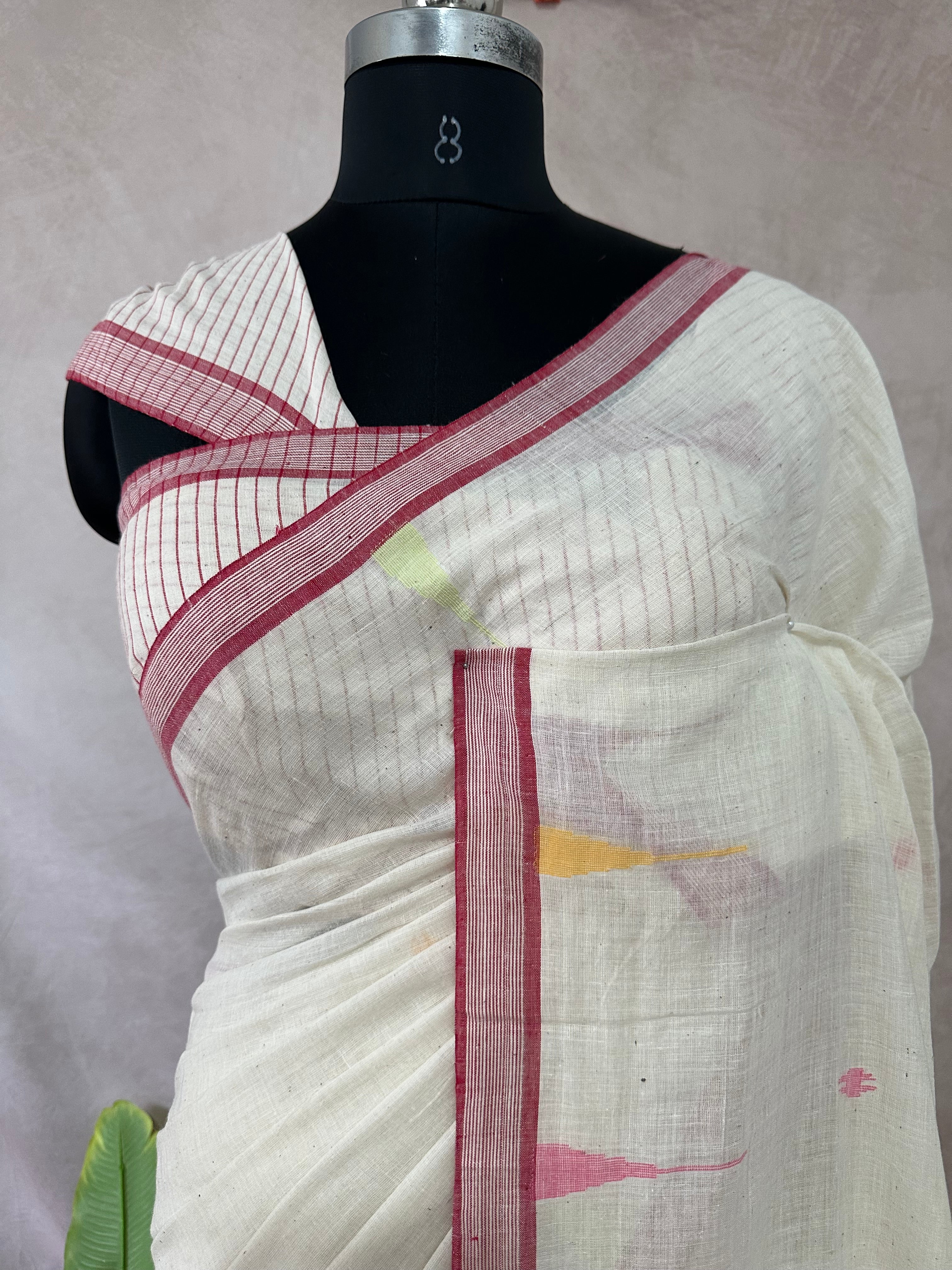 Handloom Khadi cotton saree with hand jamdani